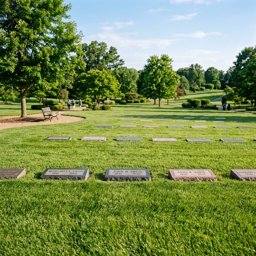 Photo of lawn-lot grave markers